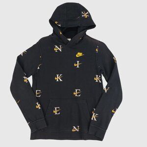 Nike Sportswear Club Hoodie Black Print Swoosh Logo DX5699-012 Boys XL